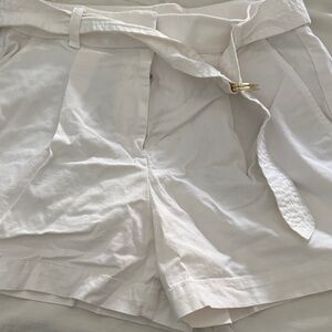 LOFT Cream Belted High-Rise Bermuda Shorts